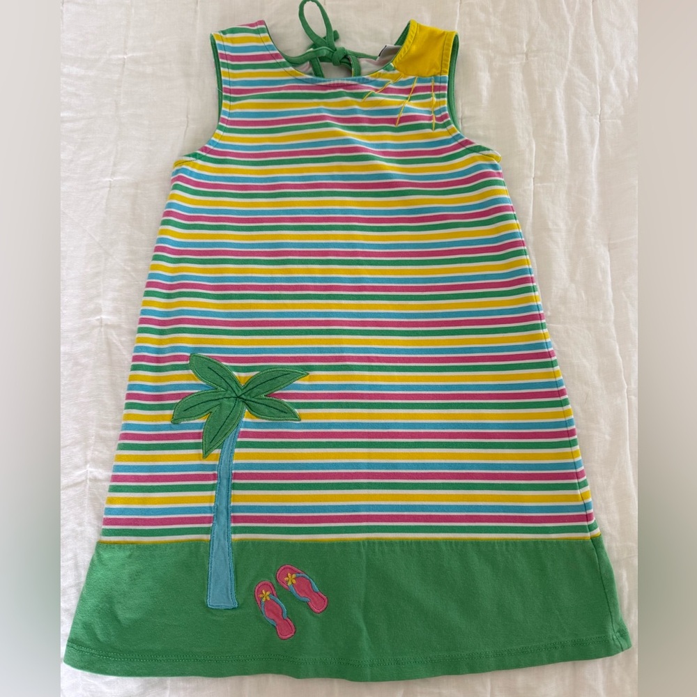 Florence Eiseman Beach Striped Sleeveless Dress with Palm Tree Design